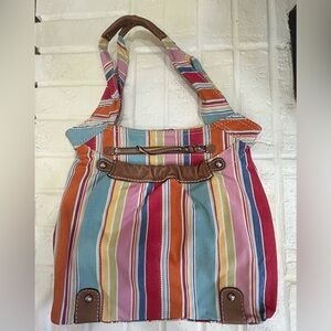 Fossil Original Brand Striped Canvas Over the Soulder Bag